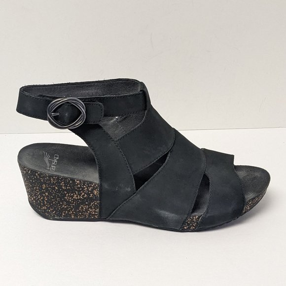 Dansko Sera Wedge Sandals, Black Leather, Women's 42 EU (US 11) - Picture 2 of 7
